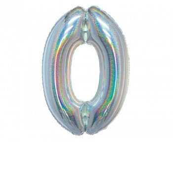 Holographic Silver, Ezüst 0-ás szám fólia lufi 76 cm Holographic Silver, Ezüst 0-ás szám fólia lufi 76 cm