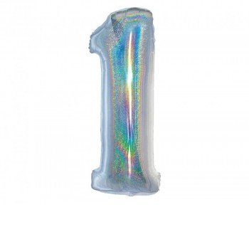 Holographic Silver, Ezüst 1-es szám fólia lufi 76 cm Holographic Silver, Ezüst 1-es szám fólia lufi 76 cm