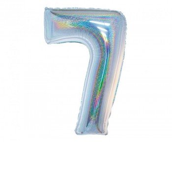 Holographic Silver, Ezüst 7-es szám fólia lufi 76 cm Holographic Silver, Ezüst 7-es szám fólia lufi 76 cm