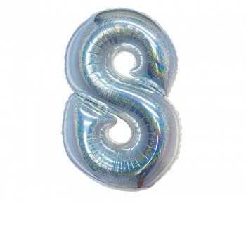 Holographic Silver, Ezüst 8-as szám fólia lufi 76 cm Holographic Silver, Ezüst 8-as szám fólia lufi 76 cm