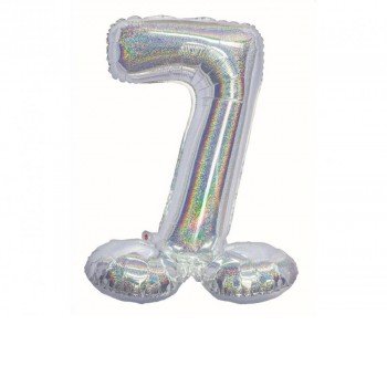 Holographic Silver, Ezüst 7-es szám fólia lufi talppal 72 cm Holographic Silver, Ezüst 7-es szám fólia lufi talppal 72 cm