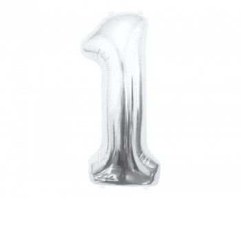 Silver, Ezüst 1-es szám fólia lufi 85 cm Silver, Ezüst 1-es szám fólia lufi 85 cm
