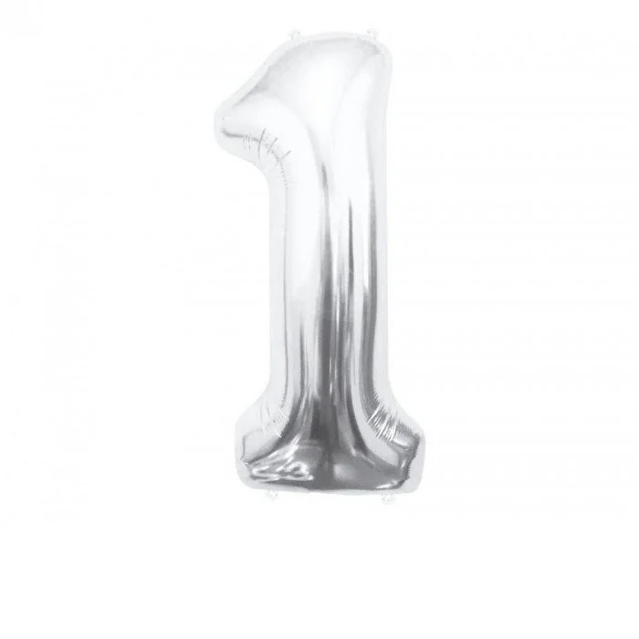 Silver, Ezüst 1-es szám fólia lufi 85 cm Silver, Ezüst 1-es szám fólia lufi 85 cm