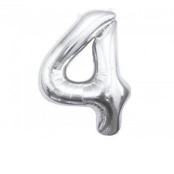 Silver, Ezüst 4-es szám fólia lufi 85 cm Silver, Ezüst 4-es szám fólia lufi 85 cm