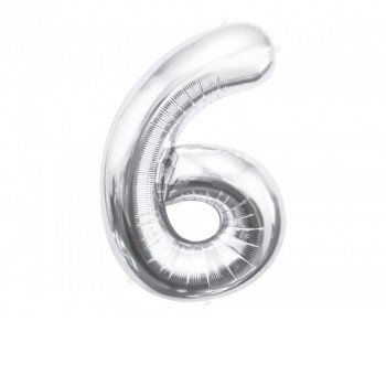 Silver, Ezüst 6-os szám fólia lufi 85 cm Silver, Ezüst 6-os szám fólia lufi 85 cm