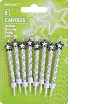 Ezüst spirál csillagos tortagyertya, gyertya szett 8 db-os Ezüst spirál csillagos tortagyertya, gyertya szett 8 db-os