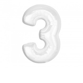 B&C White, Fehér 3-as szám fólia lufi 92 cm B&C White, Fehér 3-as szám fólia lufi 92 cm