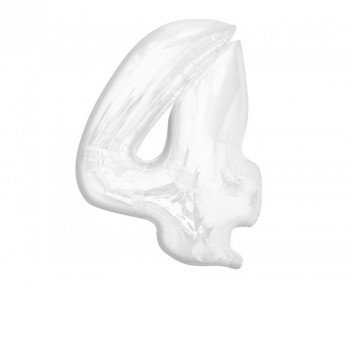 B&C White, Fehér 4-es szám fólia lufi 92 cm B&C White, Fehér 4-es szám fólia lufi 92 cm