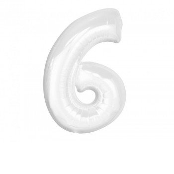 B&C White, Fehér 6-os szám fólia lufi 92 cm B&C White, Fehér 6-os szám fólia lufi 92 cm
