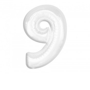 B&C White, Fehér 9-es szám fólia lufi 92 cm B&C White, Fehér 9-es szám fólia lufi 92 cm
