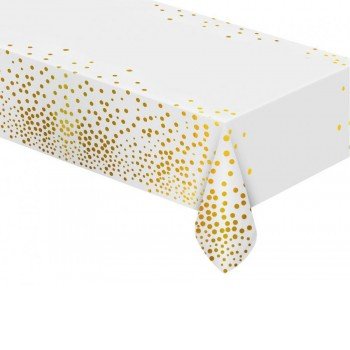 White Gold Dots, Fehér fólia asztalterítő 137x183 cm White Gold Dots, Fehér fólia asztalterítő 137x183 cm