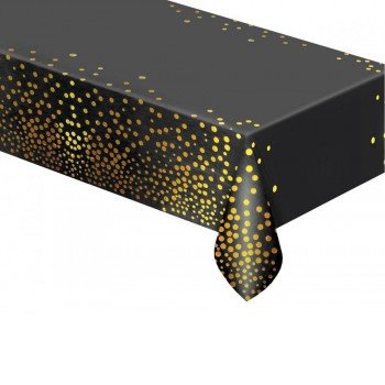 Black Gold Dots, Fekete fólia asztalterítő 137x183 cm Black Gold Dots, Fekete fólia asztalterítő 137x183 cm