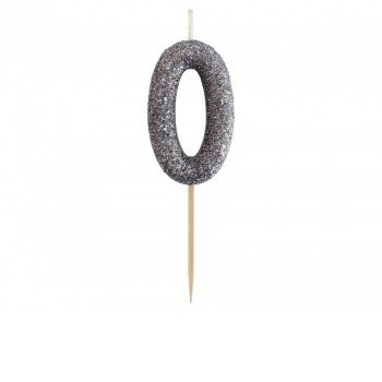 Glitter Black, Fekete számgyertya, tortagyertya 0-ás