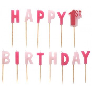 First Birthday Girl tortagyertya, gyertya szett 14 db-os