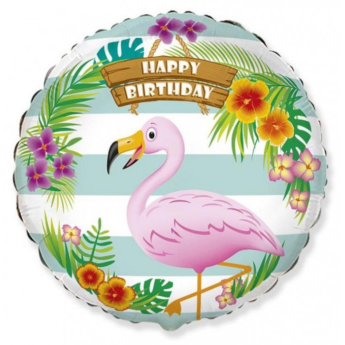 Happy Birthday Flamingo, Flamingó fólia lufi 46 cm (WP)