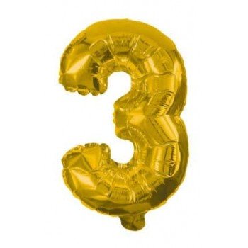 Gold, Arany mini 3-as szám fólia lufi 31 cm Gold, Arany mini 3-as szám fólia lufi 31 cm