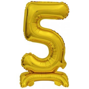 Gold, Arany mini 5-ös szám fólia lufi talppal 38 cm Gold, Arany mini 5-ös szám fólia lufi talppal 38 cm