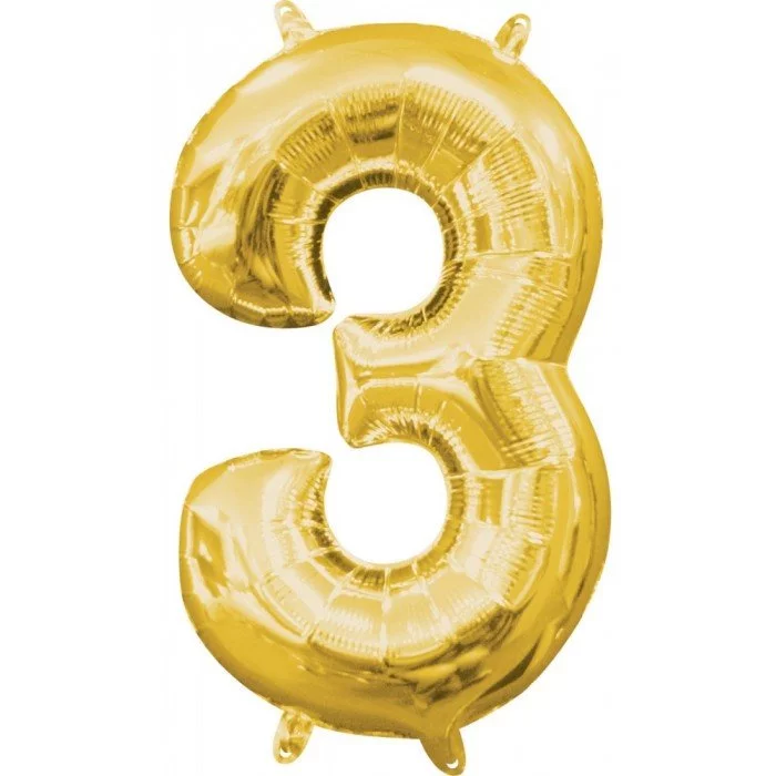 Gold, Arany mini szám fólia lufi 3-as 40 cm Gold, Arany mini szám fólia lufi 3-as 40 cm