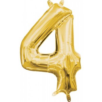 Gold, Arany mini szám fólia lufi 4-es 40 cm Gold, Arany mini szám fólia lufi 4-es 40 cm