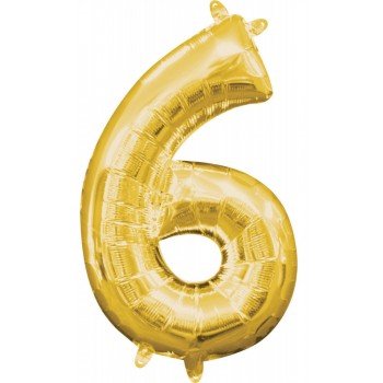 Gold, Arany mini szám fólia lufi 6-os 40 cm Gold, Arany mini szám fólia lufi 6-os 40 cm