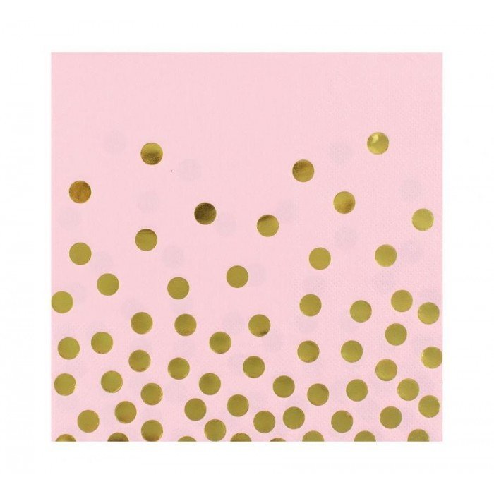 Gold Dots Pink, Pöttyös szalvéta 12 db-os 33x33 cm