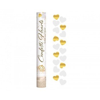 Gold White Hearts, Szív konfetti kilövő 40 cm