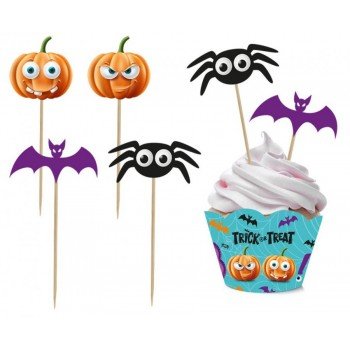 Halloween, Boo díszítő pálca és muffin dísz 6 db-os Halloween, Boo díszítő pálca és muffin dísz 6 db-os