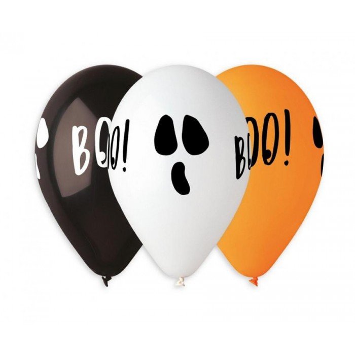 Halloween BOO léggömb, lufi 5 db-os 13 inch (30 cm)