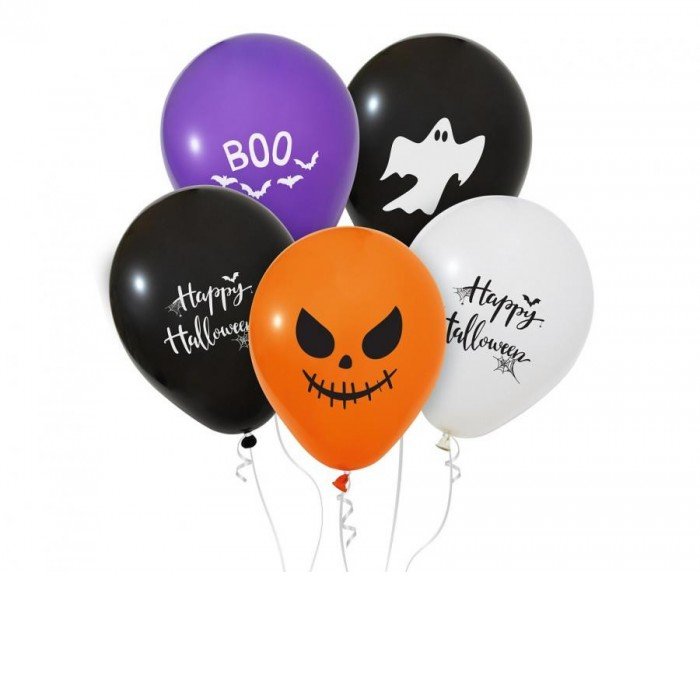 Halloween Happy léggömb, lufi 5 db-os 12 inch (30 cm)