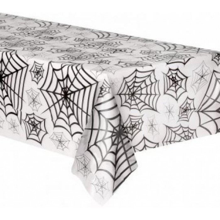Halloween pókhálós átlátszó műanyag asztalterítő 274x139 cm