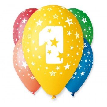 Happy Birthday 1 Star léggömb, lufi 5 db-os 12 inch (30cm) Happy Birthday 1 Star léggömb, lufi 5 db-os 12 inch (30cm)