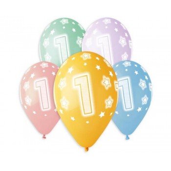 Happy Birthday 1 Star léggömb, lufi 5 db-os 13 inch (33 cm) Happy Birthday 1 Star léggömb, lufi 5 db-os 13 inch (33 cm)