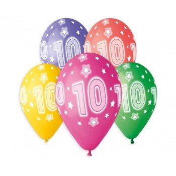 Happy Birthday 10 Star léggömb, lufi 5 db-os 13 inch (33 cm) Happy Birthday 10 Star léggömb, lufi 5 db-os 13 inch (33 cm)