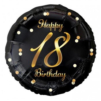 Happy Birthday Black-Gold 18 fólia lufi 36 cm Happy Birthday Black-Gold 18 fólia lufi 36 cm