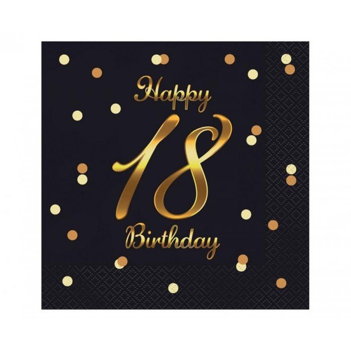 B&C Happy Birthday Black-Gold 18 szalvéta 20 db-os 33x33 cm