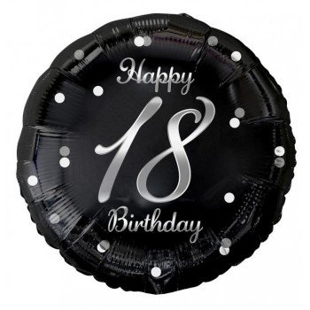 Happy Birthday Black-Silver 18 fólia lufi 36 cm Happy Birthday Black-Silver 18 fólia lufi 36 cm