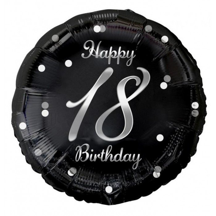 Happy Birthday Black-Silver 18 fólia lufi 36 cm