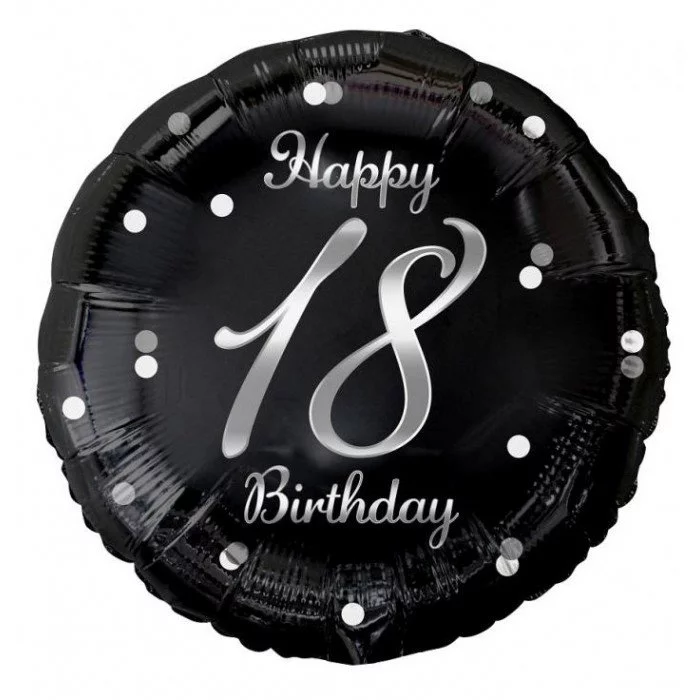 Happy Birthday Black-Silver 18 fólia lufi 36 cm Happy Birthday Black-Silver 18 fólia lufi 36 cm