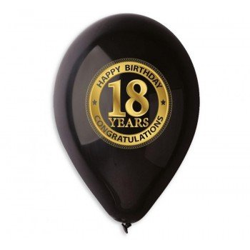 Happy Birthday 18 Black léggömb, lufi 5 db-os 12 inch (30 cm) Happy Birthday 18 Black léggömb, lufi 5 db-os 12 inch (30 cm)