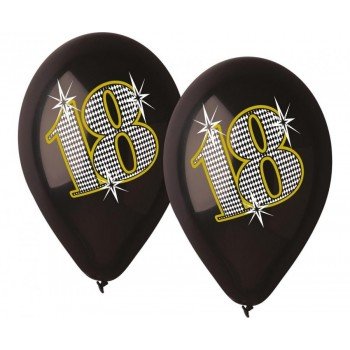 Happy Birthday 18 Black léggömb, lufi 5 db-os 12 inch (30 cm) Happy Birthday 18 Black léggömb, lufi 5 db-os 12 inch (30 cm)