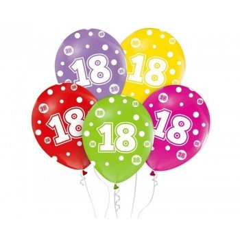 Happy Birthday 18 léggömb, lufi 5 db-os 12 inch (30cm) Happy Birthday 18 léggömb, lufi 5 db-os 12 inch (30cm)