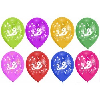 Happy Birthday 18 léggömb, lufi 8 db-os 10 inch (25,4cm) Happy Birthday 18 léggömb, lufi 8 db-os 10 inch (25,4cm)