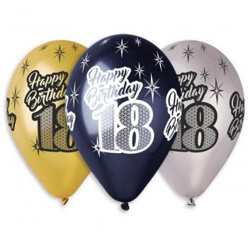 Happy Birthday 18 Metallic léggömb, lufi 6 db-os 12 inch (30 cm) Happy Birthday 18 Metallic léggömb, lufi 6 db-os 12 inch (30 cm)