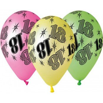 Happy Birthday 18 Neon léggömb, lufi 5 db-os 12 inch (30cm) Happy Birthday 18 Neon léggömb, lufi 5 db-os 12 inch (30cm)