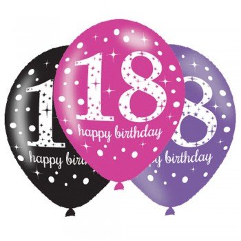 Happy Birthday 18 Pink léggömb, lufi 6 db-os Happy Birthday 18 Pink léggömb, lufi 6 db-os