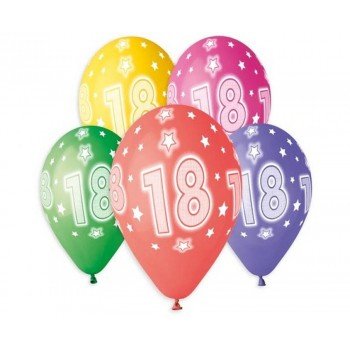 Happy Birthday 18 Star léggömb, lufi 5 db-os 13 inch (33 cm) Happy Birthday 18 Star léggömb, lufi 5 db-os 13 inch (33 cm)