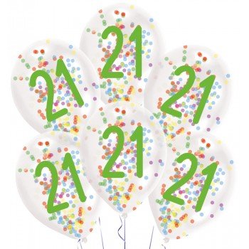 Happy Birthday 21 konfettivel töltött léggömb, lufi 6 db-os Happy Birthday 21 konfettivel töltött léggömb, lufi 6 db-os