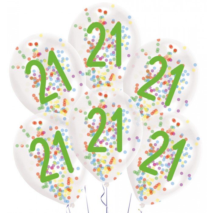 Happy Birthday 21 konfettivel töltött léggömb, lufi 6 db-os