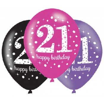 Happy Birthday 21 Pink léggömb, lufi 6 db-os Happy Birthday 21 Pink léggömb, lufi 6 db-os