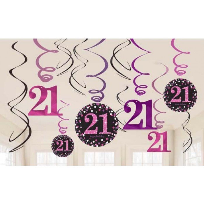 Happy Birthday 21 Pink szalag dekoráció 12 db-os szett